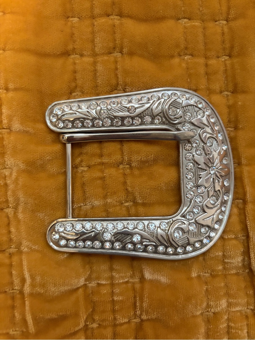 Silver Floral Rhinestone Western-Style Belt Buckle - Women's Accessory